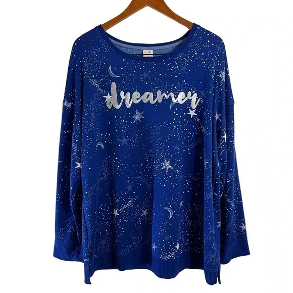 Secret Treasures Other - Secret Treasures Blue Top Silver Text Dreamer Stars Sky Sleep Long Sleeves Soft
